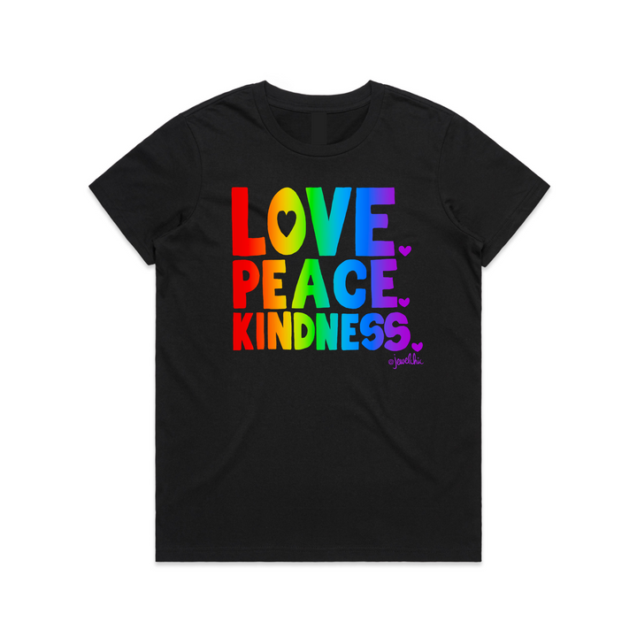 Jewelchic Love Peace & Kindness Womens T-shirt